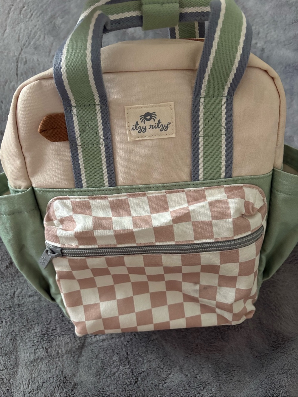 Itzy Ritzy Pink Check & Sage Green Canvas Backpack - Picture 7 of 8
